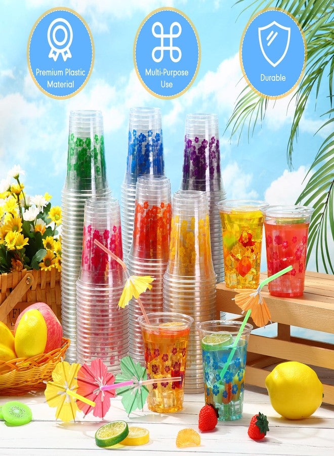 Qinyoung 240 Pcs Hibiscus Plastic Cups and 240 Pcs Umbrellas Flower Straws 12oz Clear Disposable Cups for Tropical Summer Hawaiian Birthday Beach Pool Party Supplies - Image 4